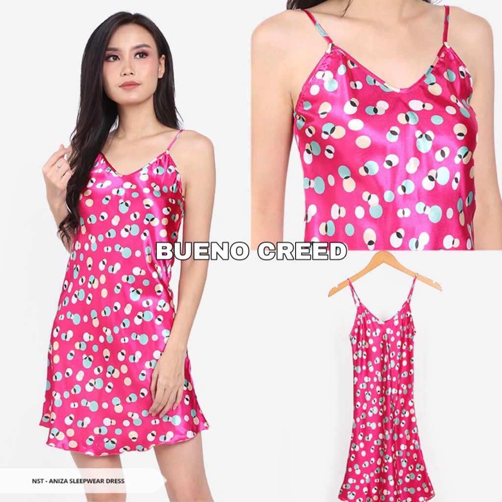 BC - Daster Satin Veluci / daster tali satu wanita-POlka Pink