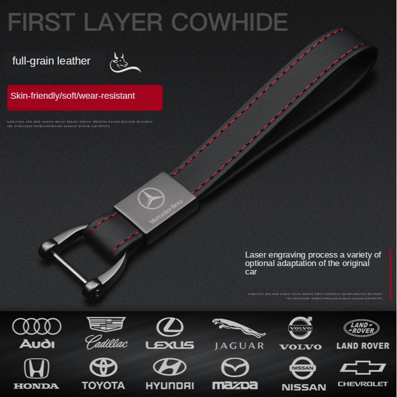 Tali Kunci Mobil For Mercedes-Benz First Layer Cowhide Car Key Strap Suitable for W210/W124 /W203/W204 /C200/W140/W176/W205/W123/W220/W211/W212/GLA/GLB/AMG