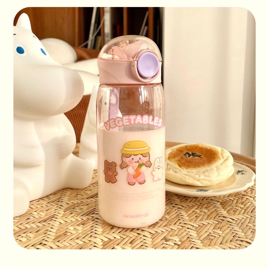 Solighter Botol Air Minum Anak Sekolah Portable Anti Bocor 450ML Cup Plastik