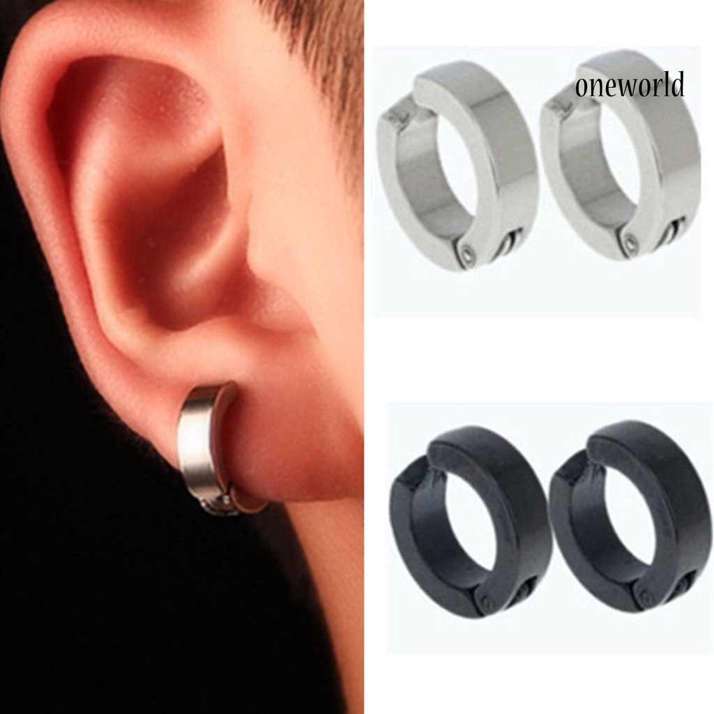 OW@ Ear Cuff Clip Cool Anti-rust Stainless Steel Punk Style Round Circle Earrings Men Jewelry for Party