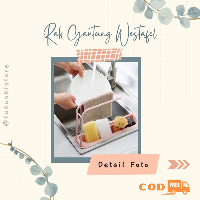 Rak Gantungan Kran Wastafel Cuci Piring Tempat Spon Sabun Cucian Sikat Spons Kain Lap Serbaguna Pink