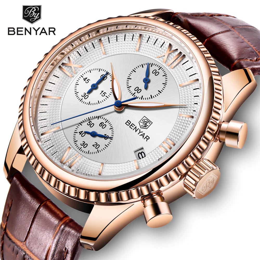 BENYAR Men's Watch Fashion/Sport/Quartz Watch Men Wristwatch Mens Clock Top Brand Luxury Leather