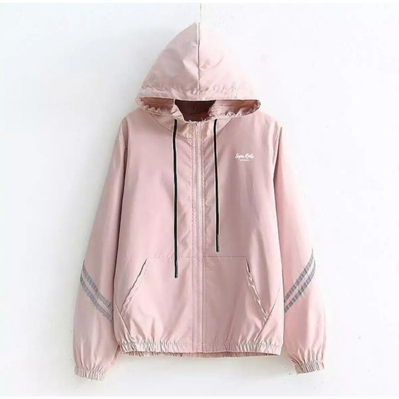 JAKET PARASUT WANITA PINK OLAHRAGA JOGGING LARI WATERPROOF
