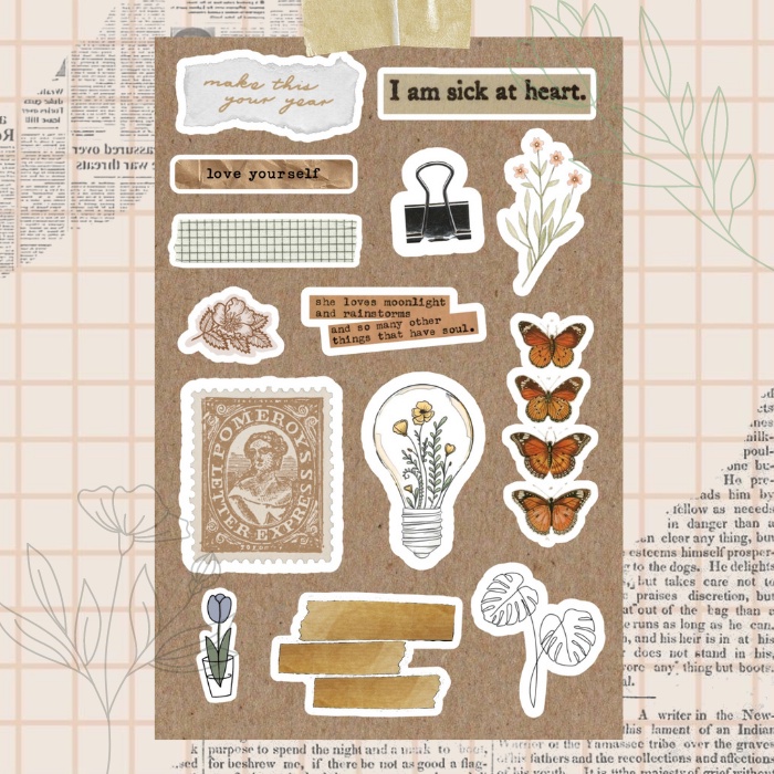 Brown Vintage Stickers Pack | stiker coklat aesthetic | stiker vintage | stiker retro | stiker Hp/laptop/jurnal/memo/scrapbook | stiker murah-Brown 1
