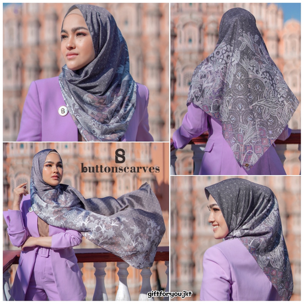 Buttonscarves Maharani Bhurra Voal Square Reguler XL Satin Twisted Instan Hijab Original Kerudung