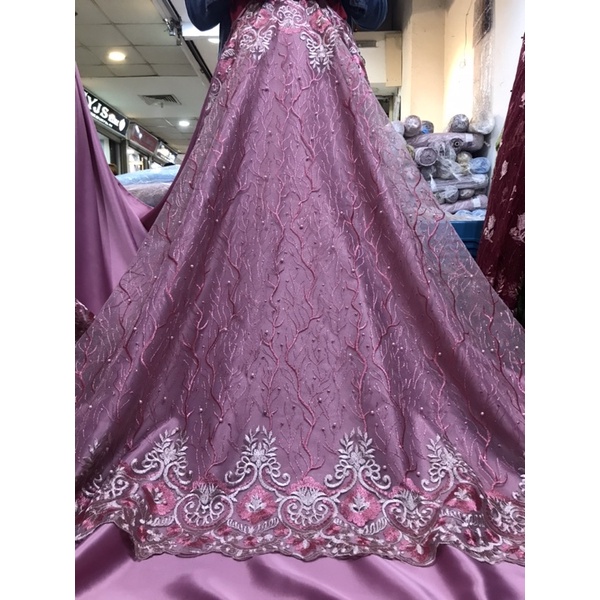 New!! Kain bahan tile akar mutiara 2toon / bahan kebaya brokat Tulle.