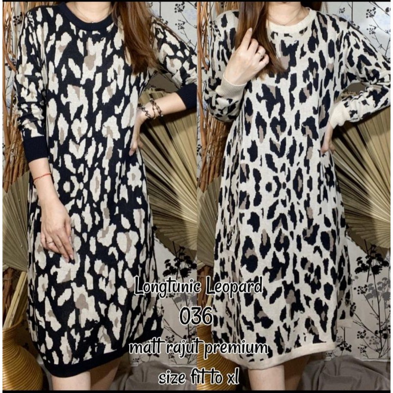 TUNIK PANJANG / DRESS LEOPARD RAJUT PREMIUM