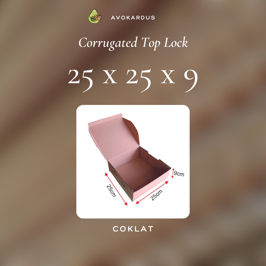

Kardus Corrugated Die Cut 25x25x9 Top Lock Kotak Dus Kue Tart Coklat Kraft