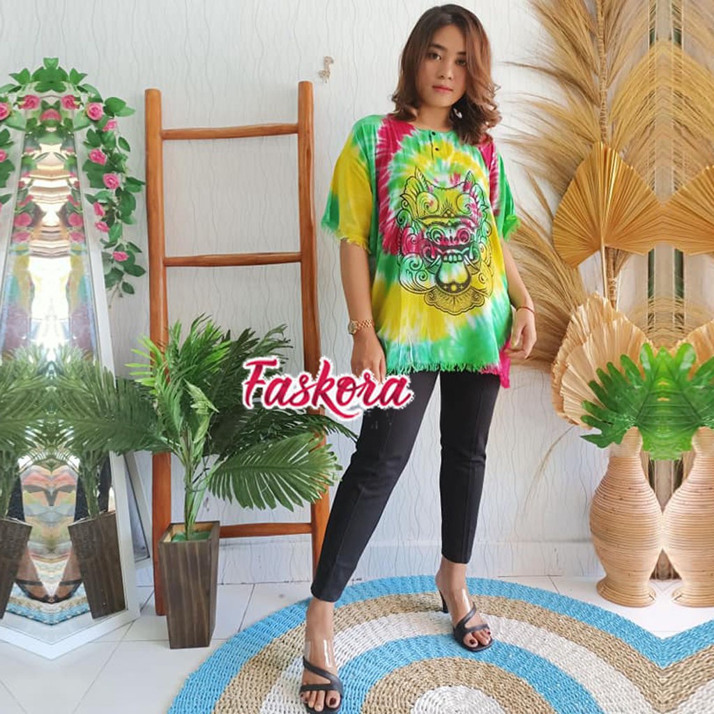 Kaos Bali Wanita Jumbo Barong / Kaos Barong Bali Wanita / Atasan Bali Rayon Tie dye