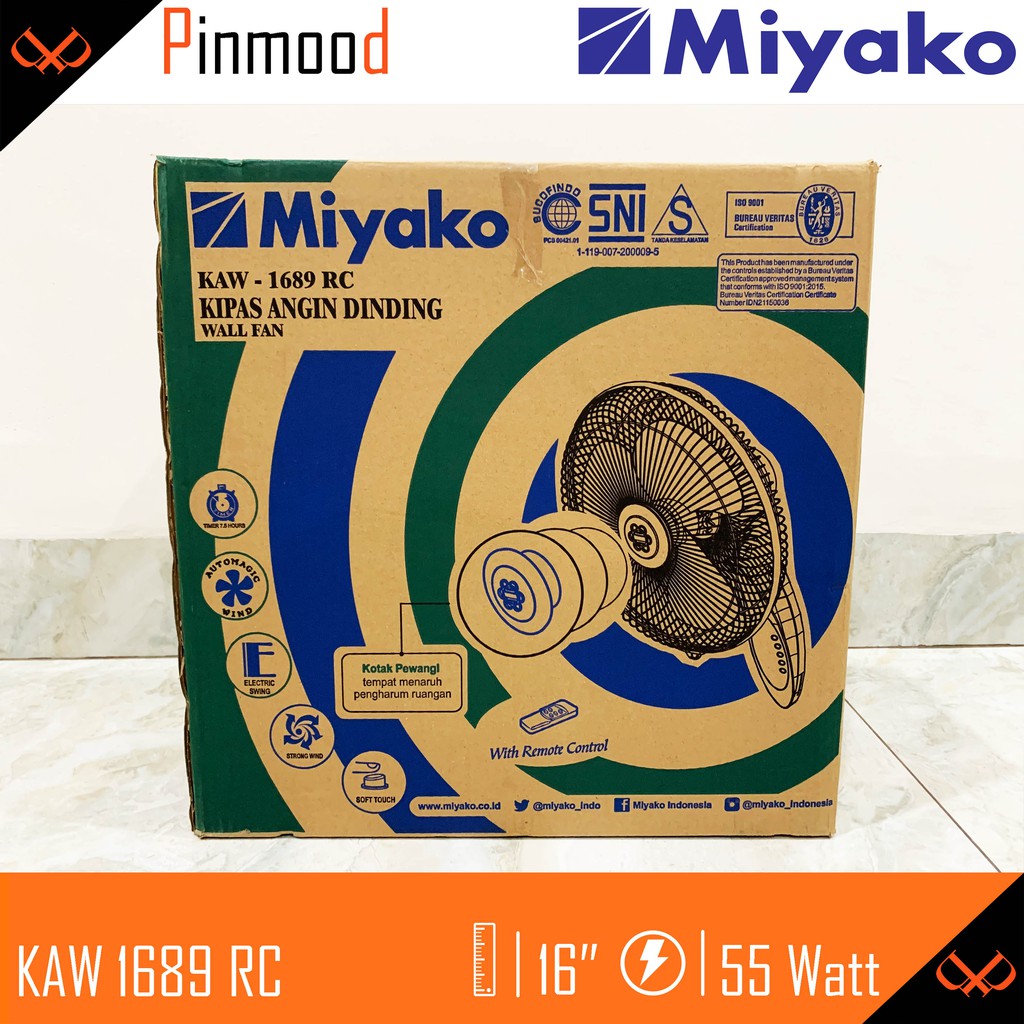 MIYAKO KAW-1689 RC WALL FAN / KIPAS ANGIN DINDING 16 INCH REMOTE CONTROL ANGIN KENCANG LOW WATT