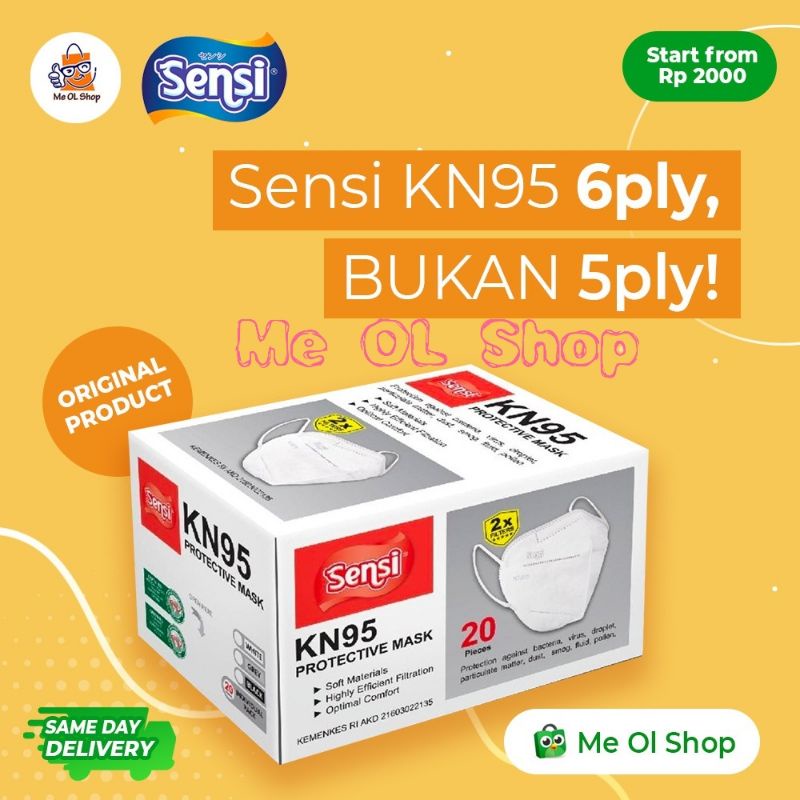 MASKER SENSI KN95 ISI 20PCS 6ply ORIGINAL emboss Sensi KN95