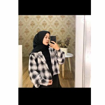 kemeja crop kotak-kotak