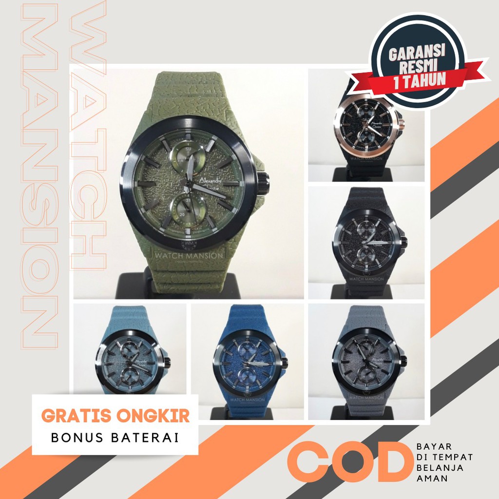 JAM TANGAN PRIA ALEXANDRE CHRISTIE 6585 AC6585  RUBBER STRAP ORIGINAL GARANSI 1 TAHUN