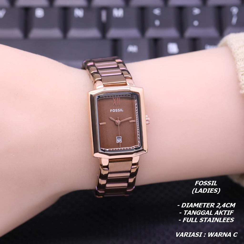 JAM TANGAN WANITA FASHION RANTAI SEGI TANGGAL AKTIF