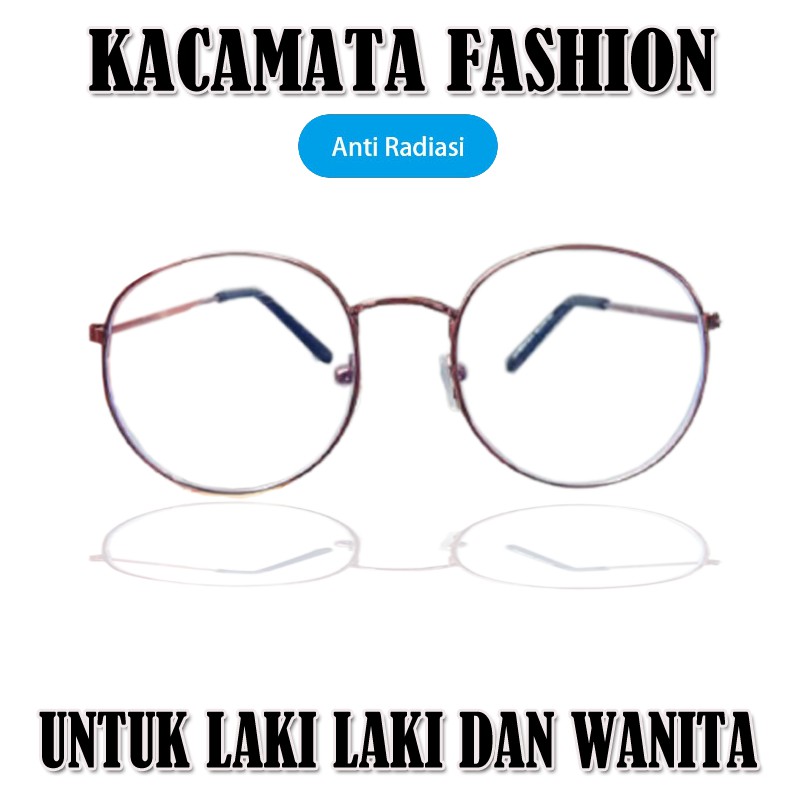 Kacamata Gaya Lens Normal Antirasiasi Blueray Pria Wanita Kacamata Desain Terbaru Frame Bulat Oval