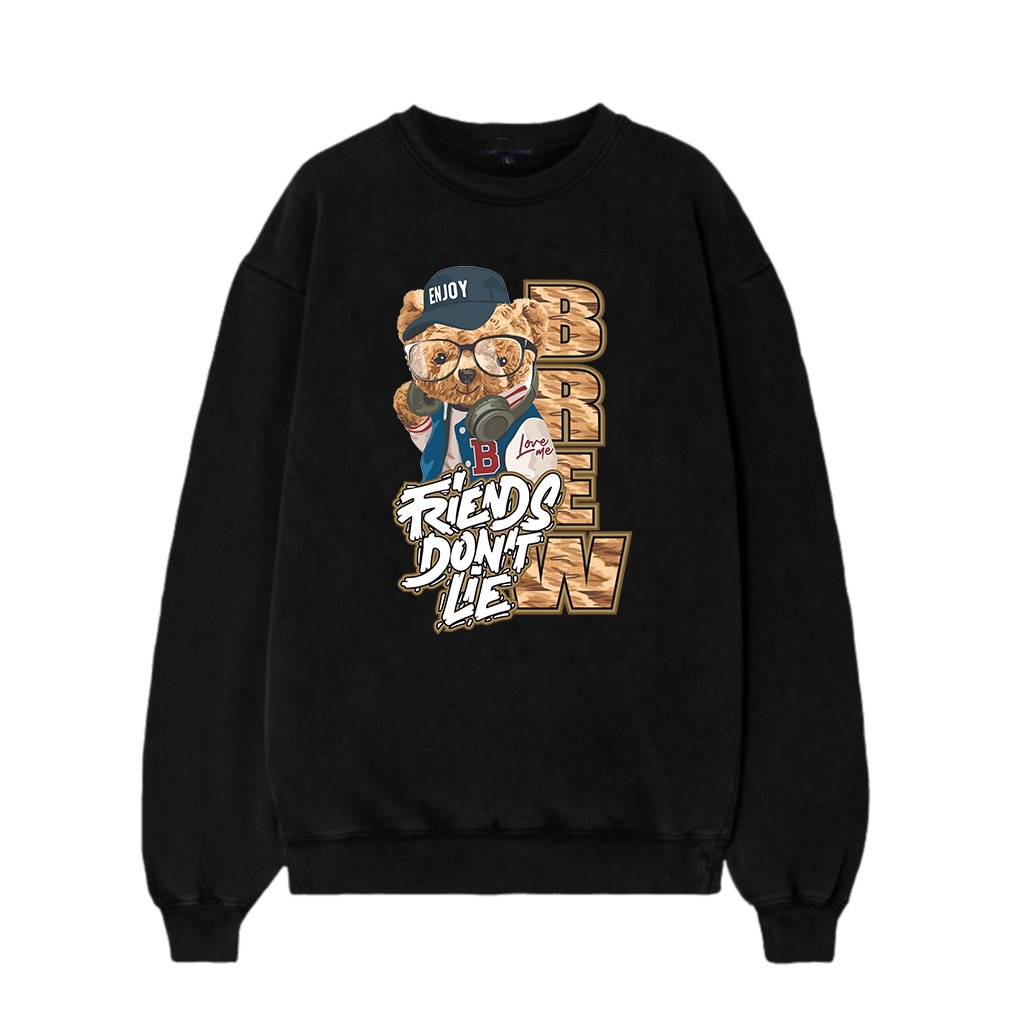 BREW ID - Crewneck Black Motif Bear FDL Pria dan Wanita Premium Quality