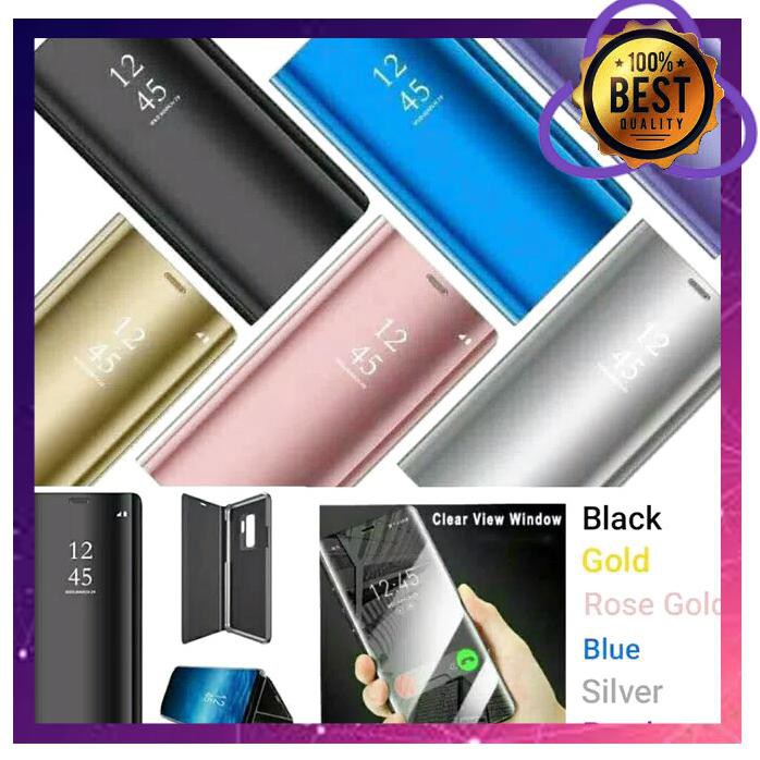 CASING HP F9 OPPO FLIP COVER CASING CASE AUTOLOCK OPPOF9 MIRROR STAND CLEAR VIEW WARNA HITAM