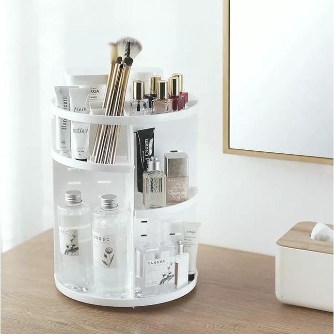 Rak Kosmetik Putar Putih WPC Make Up Oraganizer Tempat Makeup Rak 360 Degree Rotating Cosmetic Rak Multifungsi Storage Box Hemat Tempat Anti Berantakan