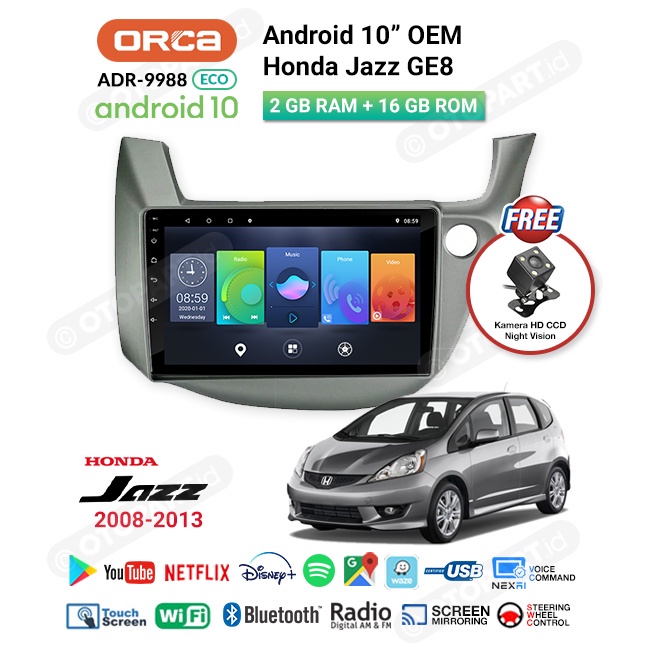 Head Unit Android Jazz GE8 2008- 2014 Orca 9988 ECO 10 Inch