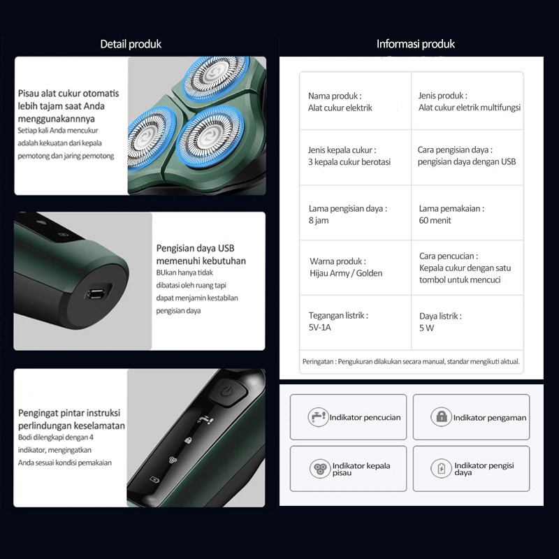 Alat cukur listrik usb isi ulang multifungsi pisau cukur jenggot pria yang bisa dicuci