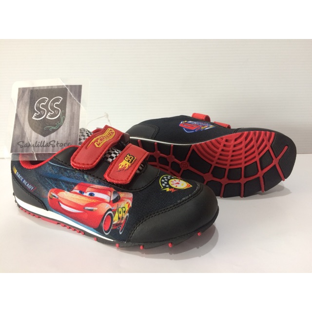 Sepatu Sekolah Anak Piston Cup Santica Hitam Merah Mcqueen