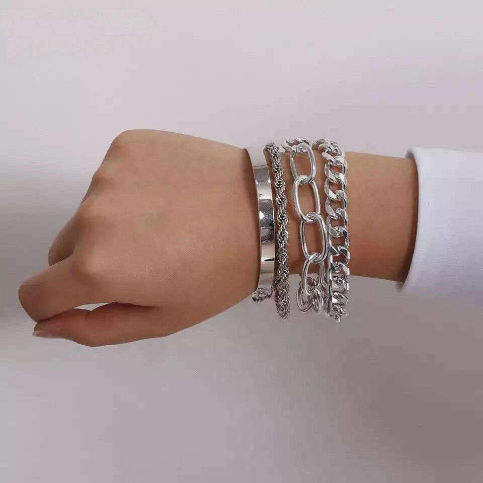 4pcs / Set Gelang Rantai Cuba Gaya Hip Hop