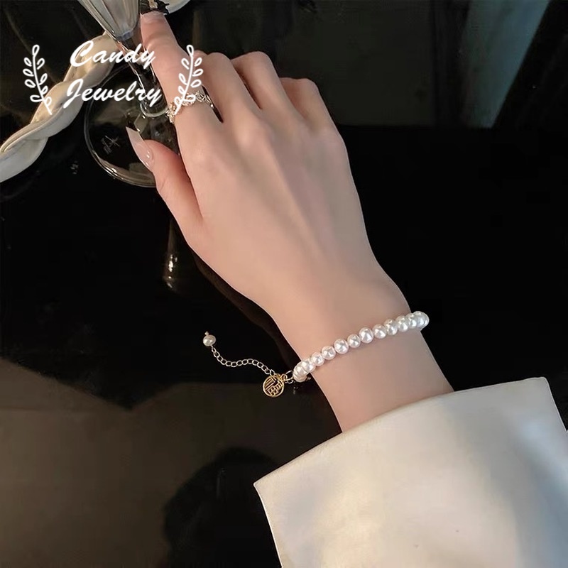 Perhiasan Gelang S925 Silver Bentuk Bulat Aksen Mutiara Untuk Wanita