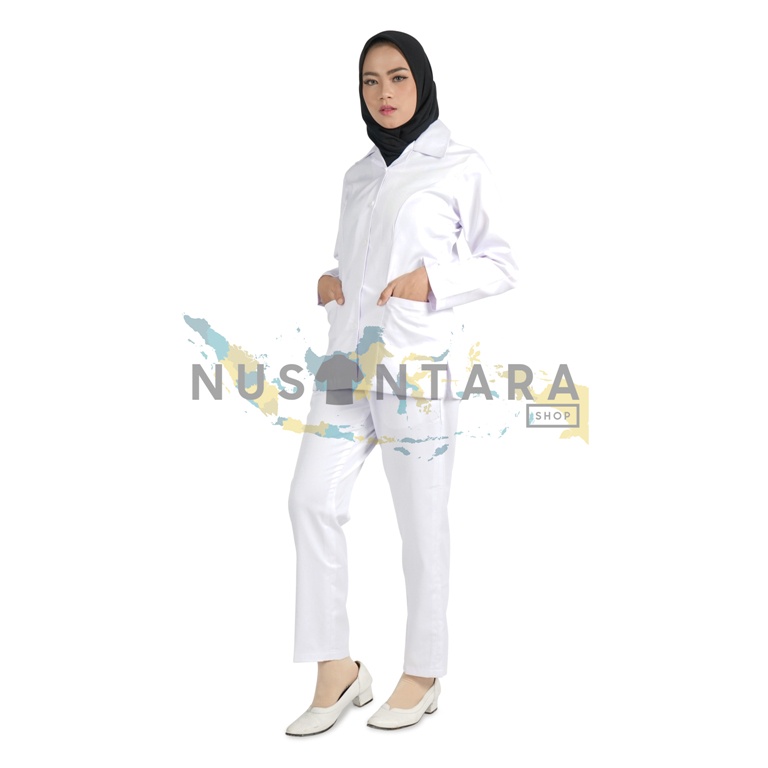 Seragam Pns Putih Wanita Setelan Kemeja Perawat Dokter ROK &amp; CELANA Seragam Profesi Wanita  Baju Dinas Putih Pns