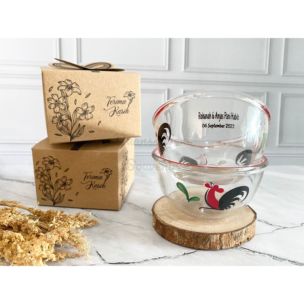 Souvenir Mangkok Kobokan Kaca Mangkuk Sambal BIB3.75B Ayam Jago Mangkuk Kecil Beling Sablon