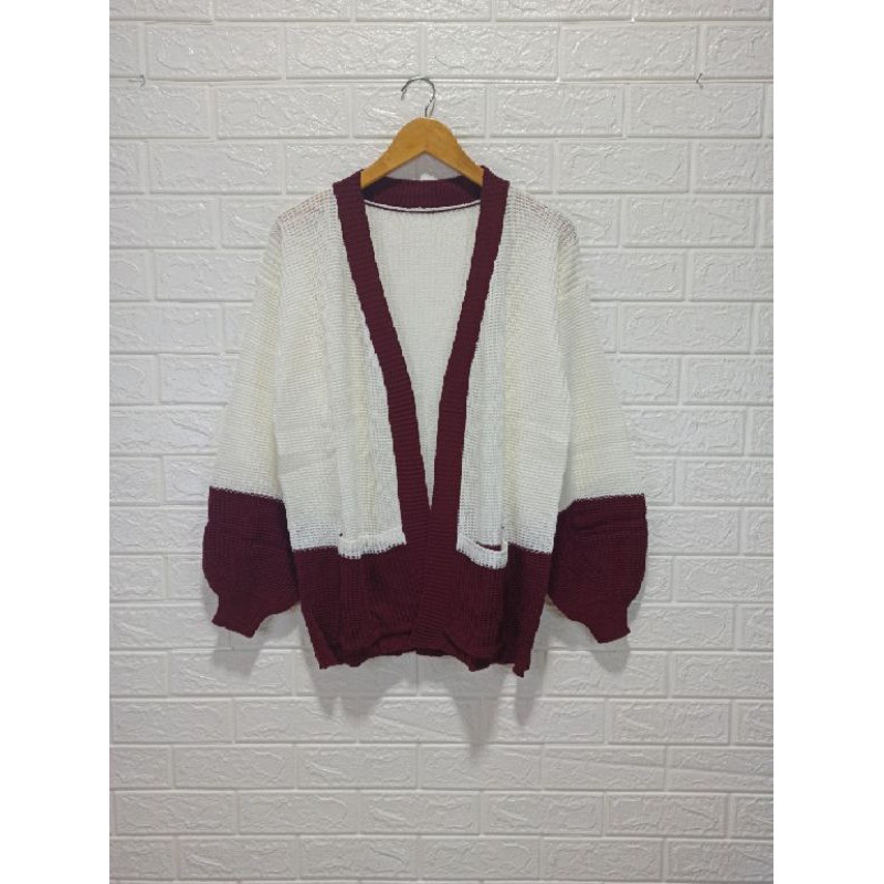 Two Tone Knit Cardy , PREMIUM SIZE