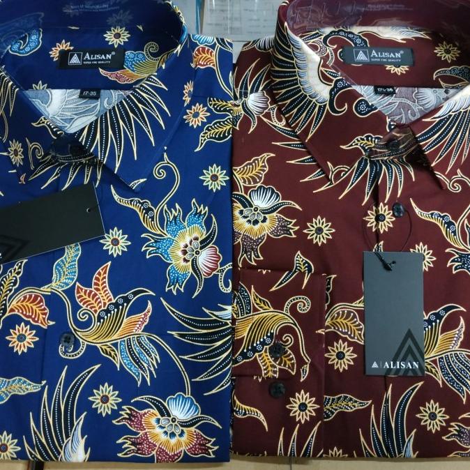 Kemeja batik alisan lengan panjang size jumbo 16.5-17.5
