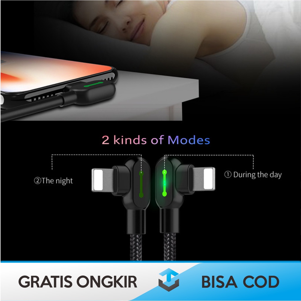 KABEL CHARGER L SHAPE 90 DERAJAT MCDODO DENGAN INDIKATOR LED HIJAU ORI