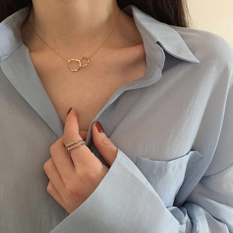 Simple Temperament Necklace Clavicle Chain Ins Double Ring Interlocking Pendant Choker