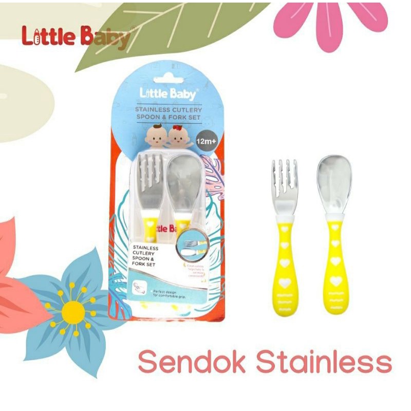 LITTLE BABY Stainless Cutlery Spoon and Fork Set with Case Sendok Bayi