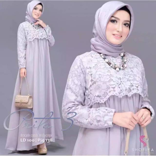 Baju gamis wanita terbaru model pesta kekinian moscrepe polos prita Size M L XL XXL busui syar'i