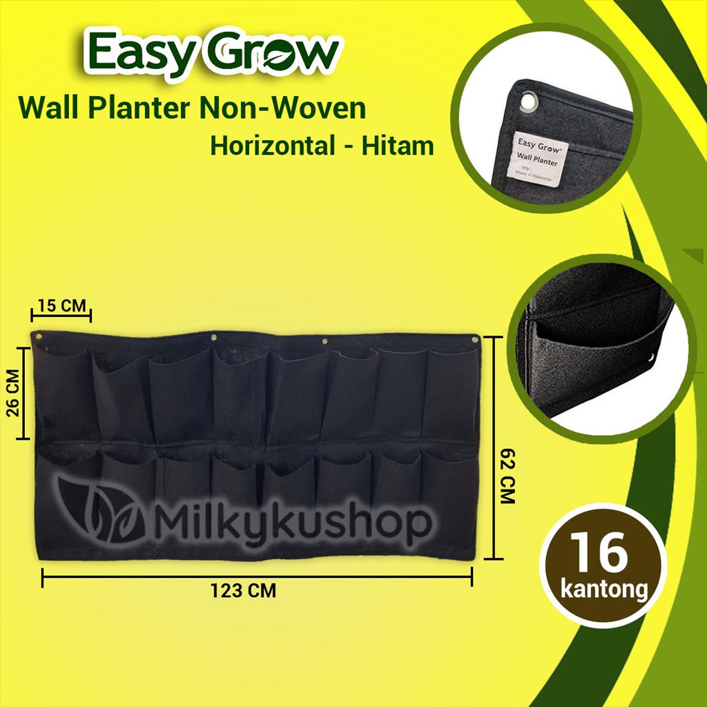 WALL PLANTER BAG EASY GROW NON WOVEN HORIZONTAL 16 KANTONG HITAM