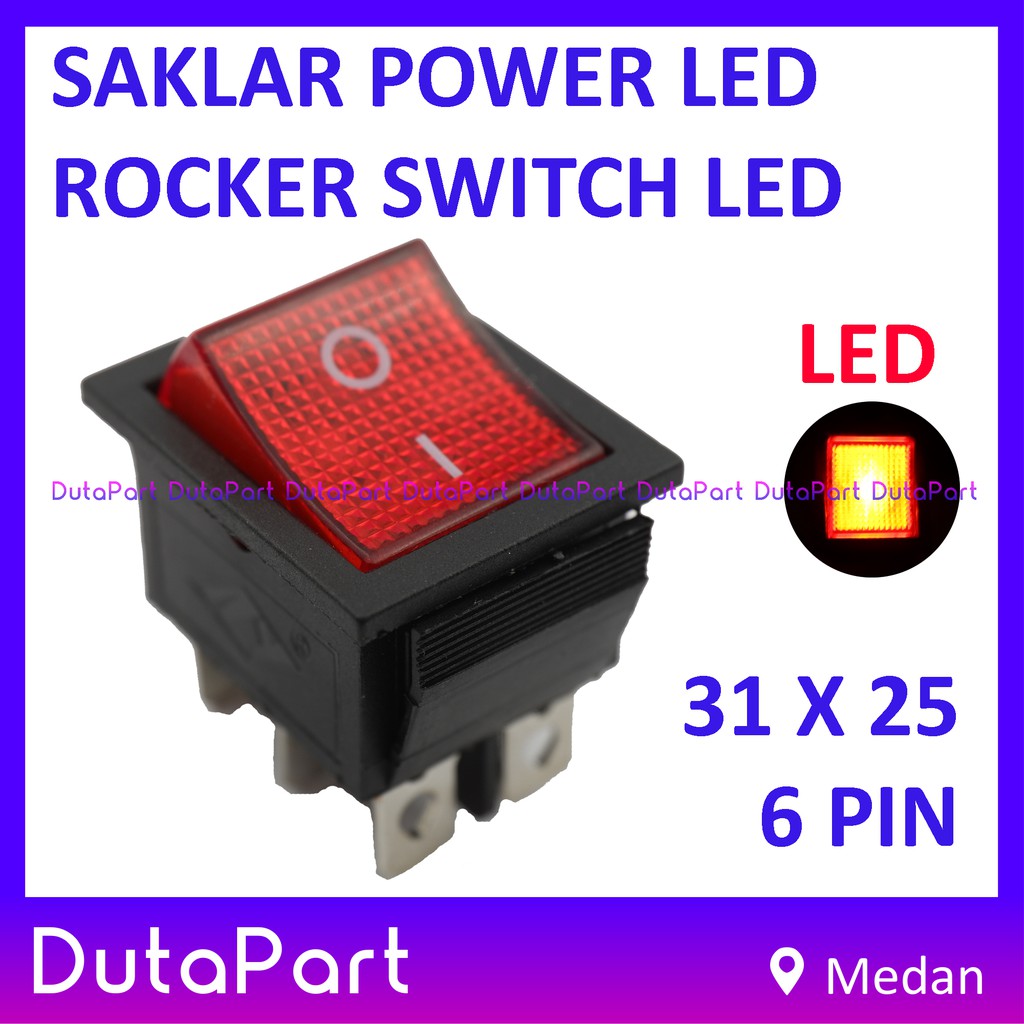 Saklar Power Rocker Switch LAMPU ON OFF 35mm x 21mm 6 PIN Kaki 16A250VAC