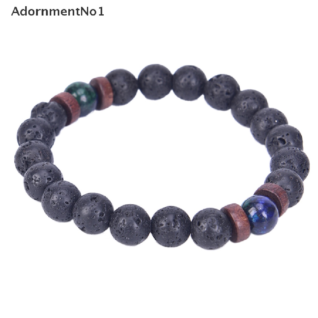 (AdornmentNo1) Gelang Tangan Manik-Manik Batu Lava Rock Chrysocolla Untuk Pria / Yoga