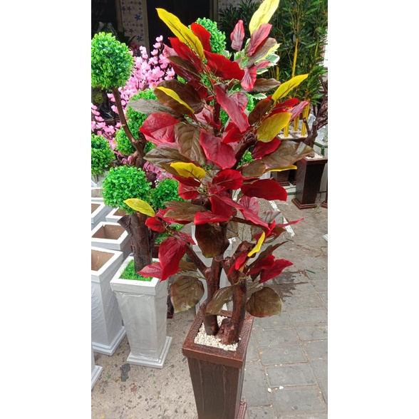 Bunga Hias Artificial Daun Apukat Merah 140 cm Bunga Sudut Ruangan COD