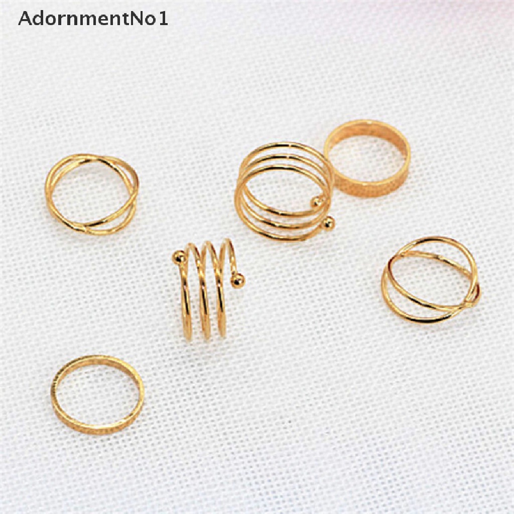 (AdornmentNo1) 6pcs / Set Cincin Buku Jari Aneka Bentuk Bahan Alloy Gaya Punk Untuk Wanita