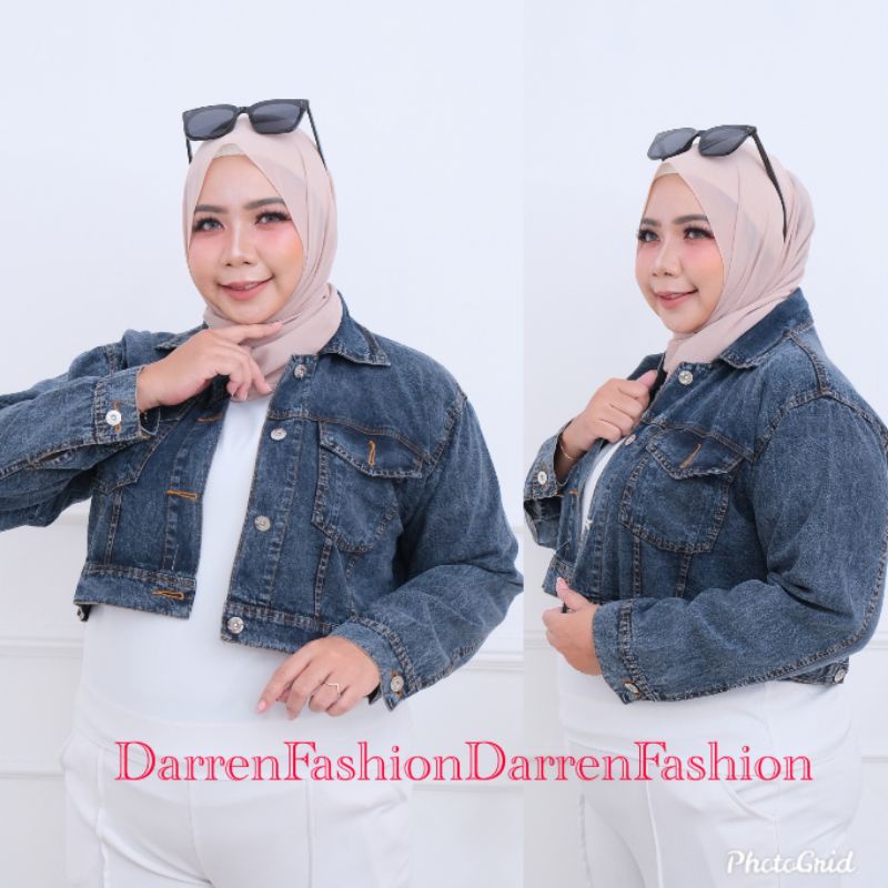 Jaket Crop Jumbo Big Size. Jaket Crop Wanita Jumbo Murah . Jaket Oversize Over Size-Hitam Snow