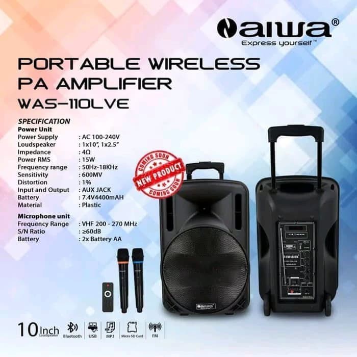 SPEAKER AKTIF WIRELESS AIWA WAS-110LVE /110 lVD BLUETOOTH 10 INCHI