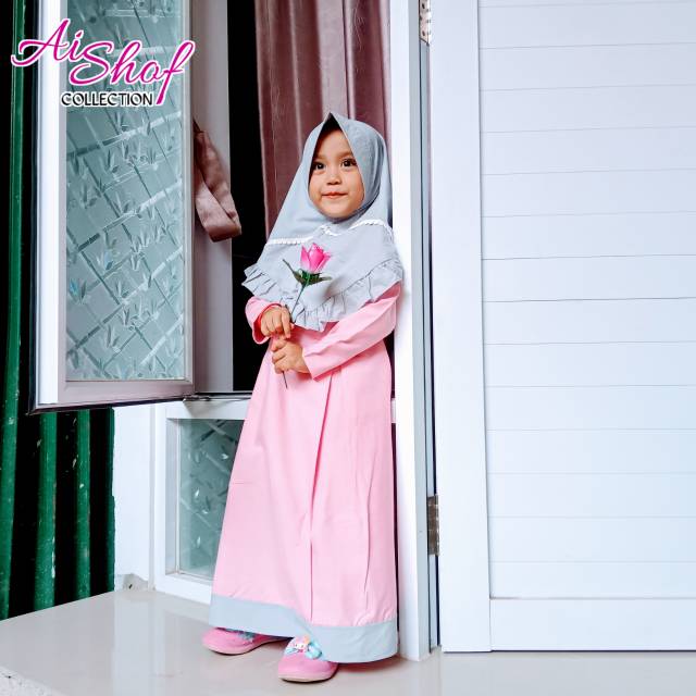 Baju Gamis Anak Perempuan Elegan 2 3 4 Tahun Warna Pink Abu