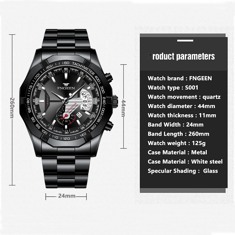 Jam Tangan Pria VAVAVOOM FNGEEN S001 Original Luxury Full Steel Sport Quartz Business Waterproof Casual Watch