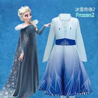 TBI Kostum Frozen 2 Elsa Anna Jubah Bulu Gaun Beku Disney Dress Princess