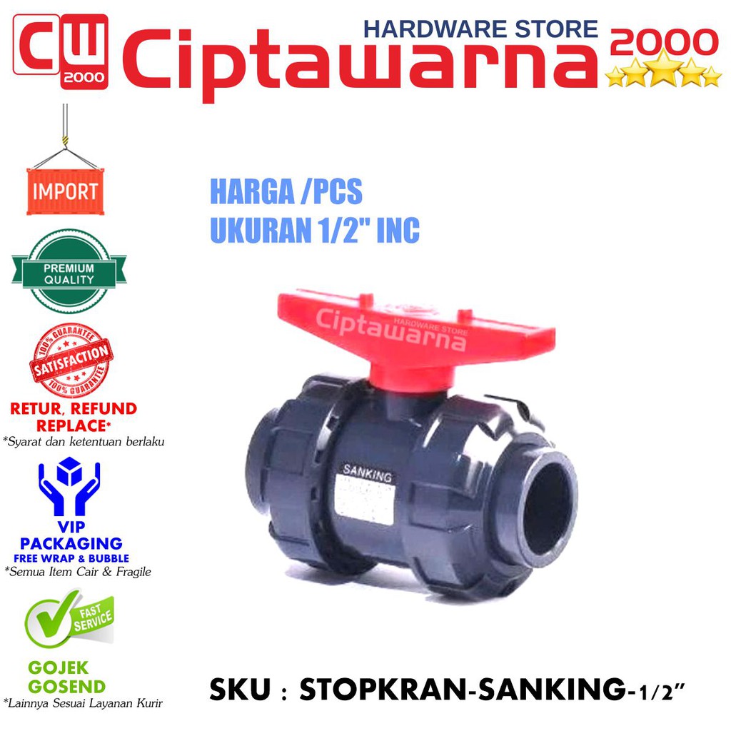 Stop kran keran Ball valve pvc true union sanking ukuran 1/2” sock