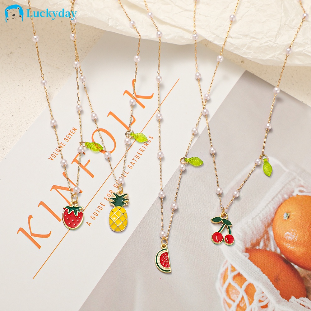 YEEZII Korean Fashion Fruits Necklaces Pineapple Strawberry Cherry Pendant Silver Chain Women Accessories