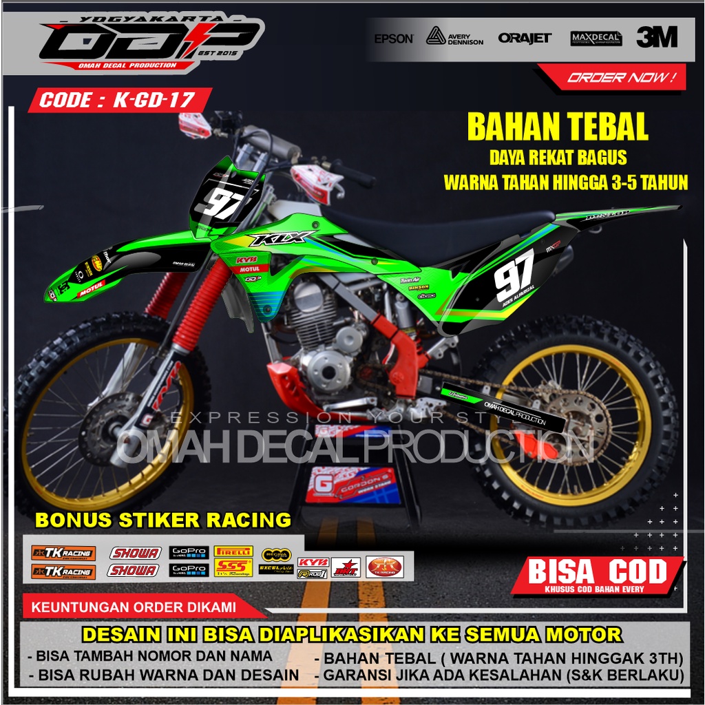 DECAL GORDON FULL BODY AKSESORIS VARIASI STICKER MOTOR KAWASAI KLX GORDONS DEKAL MOTIF SUPERMOTO STI