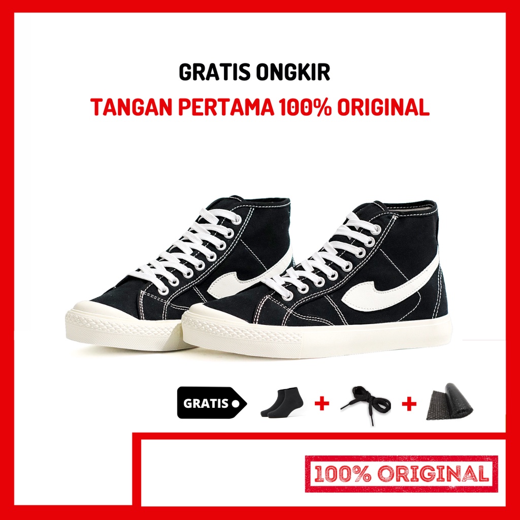 ORIGINAL Sepatu Lokal Not Compass Gazelle Hi Black White / Not Sneakers Compass Retrograde High Pria Wanita