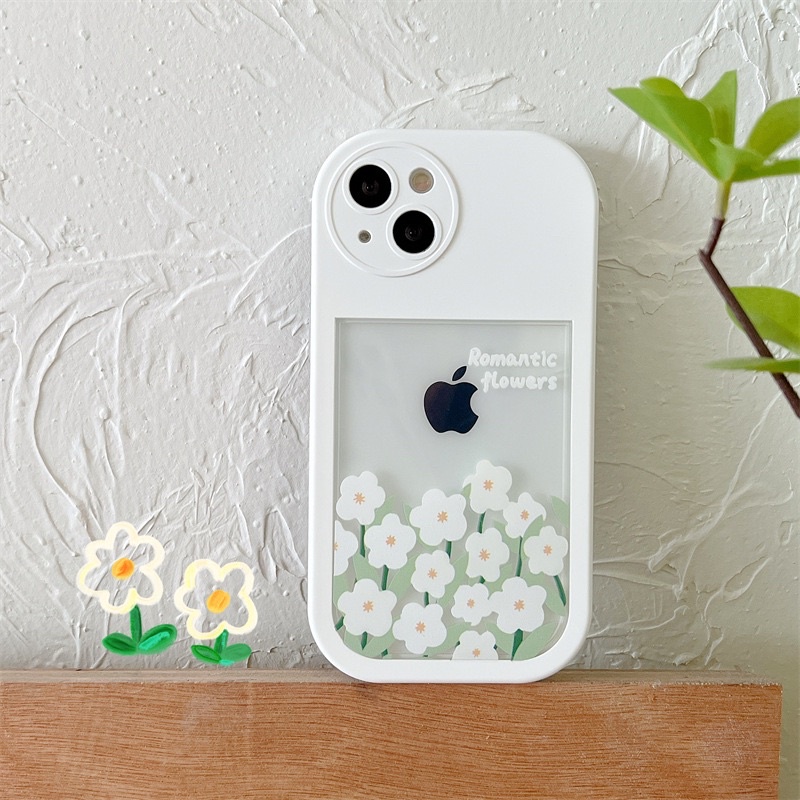 White Romantic Flowers Softcase Case HP Lucu for iphone XS Max XR 11 Pro Max 12 Pro Max 13 Pro Max